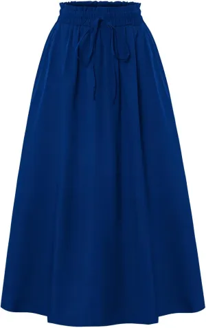 Women's Maxi Skirt Summer Trendy Elastic High Waisted Boho Casual Beach Flowy Swing Long Skirts with Pockets