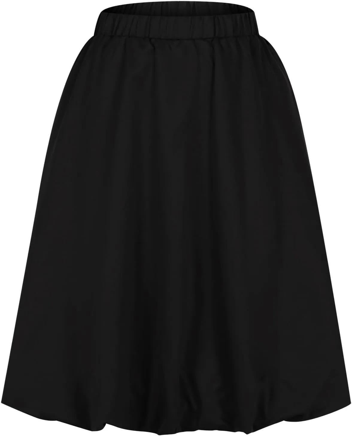 Women's Midi Skirt Basic Knee Length Elastic Waist Casual Skirts Pleated Solid Flowy Swing Flared Dress Skirt