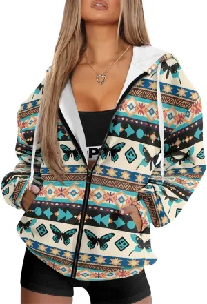 Womens Oversized Hoodies Custom Full Zip Hooded Sweatshirt with Pockets Ladies Long Sleeve Comfy Coat Top with Hood