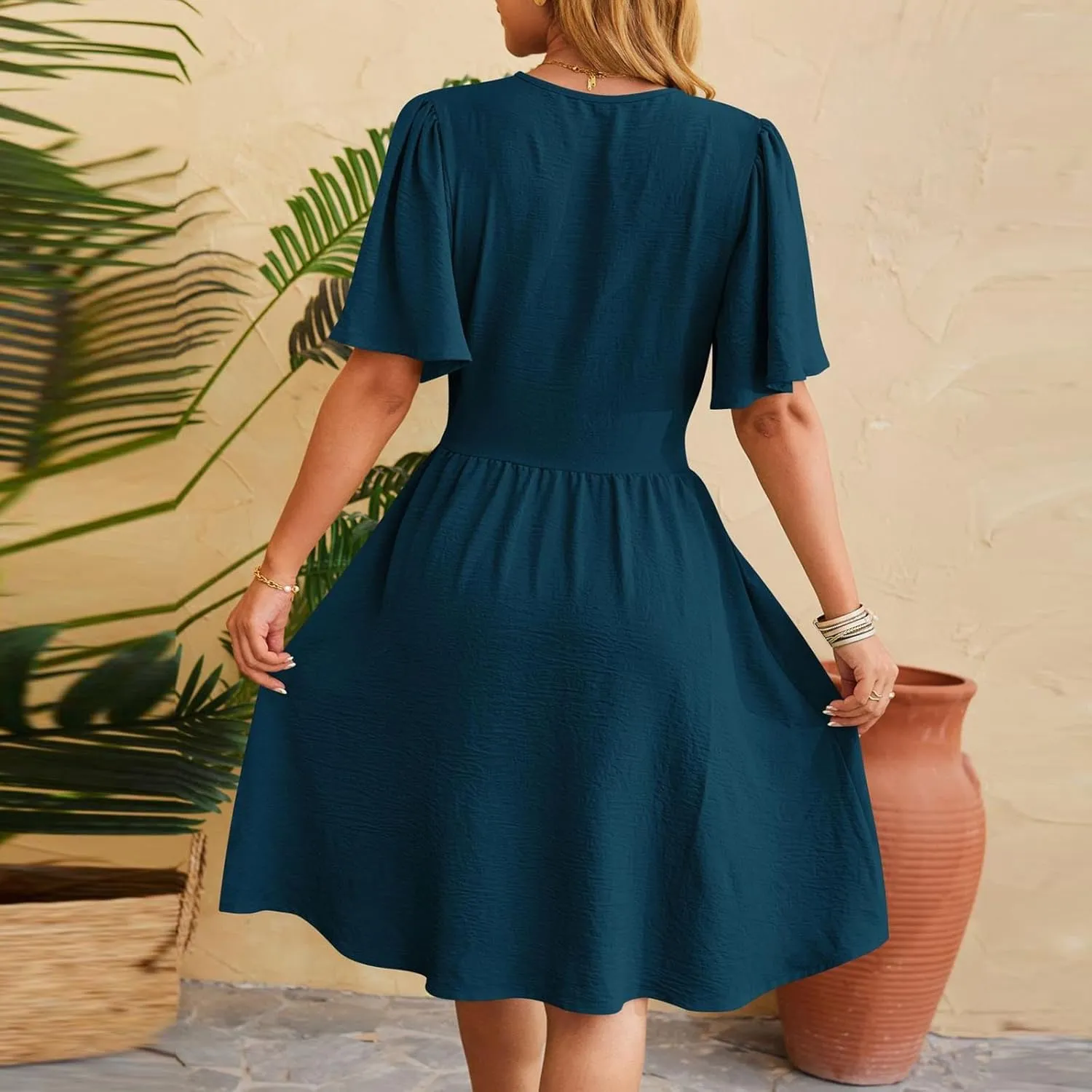 Women's Ruffle Cap Sleeve Dress 2025 Wrap V Neck Flared Dresses Elastic Waist Tiered Smocked Belted Hem Mini Dress