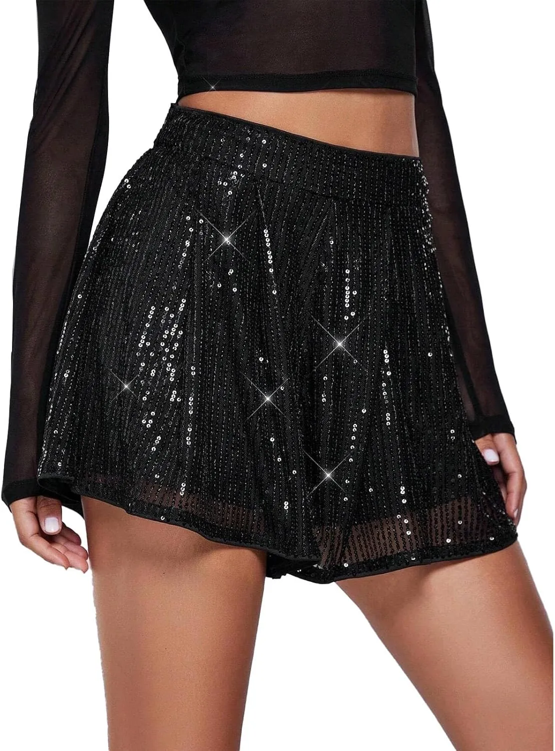 Women's Sequin Glitter High Waisted Skirt Shorts Sparkly A Line Skort Plaid Skirt Plus Size