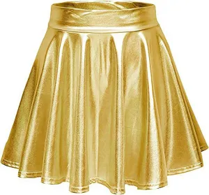 Women's Sexy Faux Leather Pleated Mini Skirt, High Waisted Stage Performance Party Skirt, Outdoor Skate Skirts