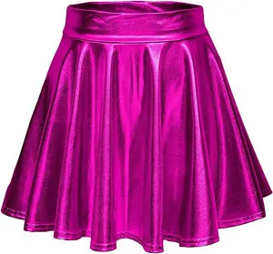 Women's Sexy Faux Leather Pleated Mini Skirt, High Waisted Stage Performance Party Skirt, Outdoor Skate Skirts