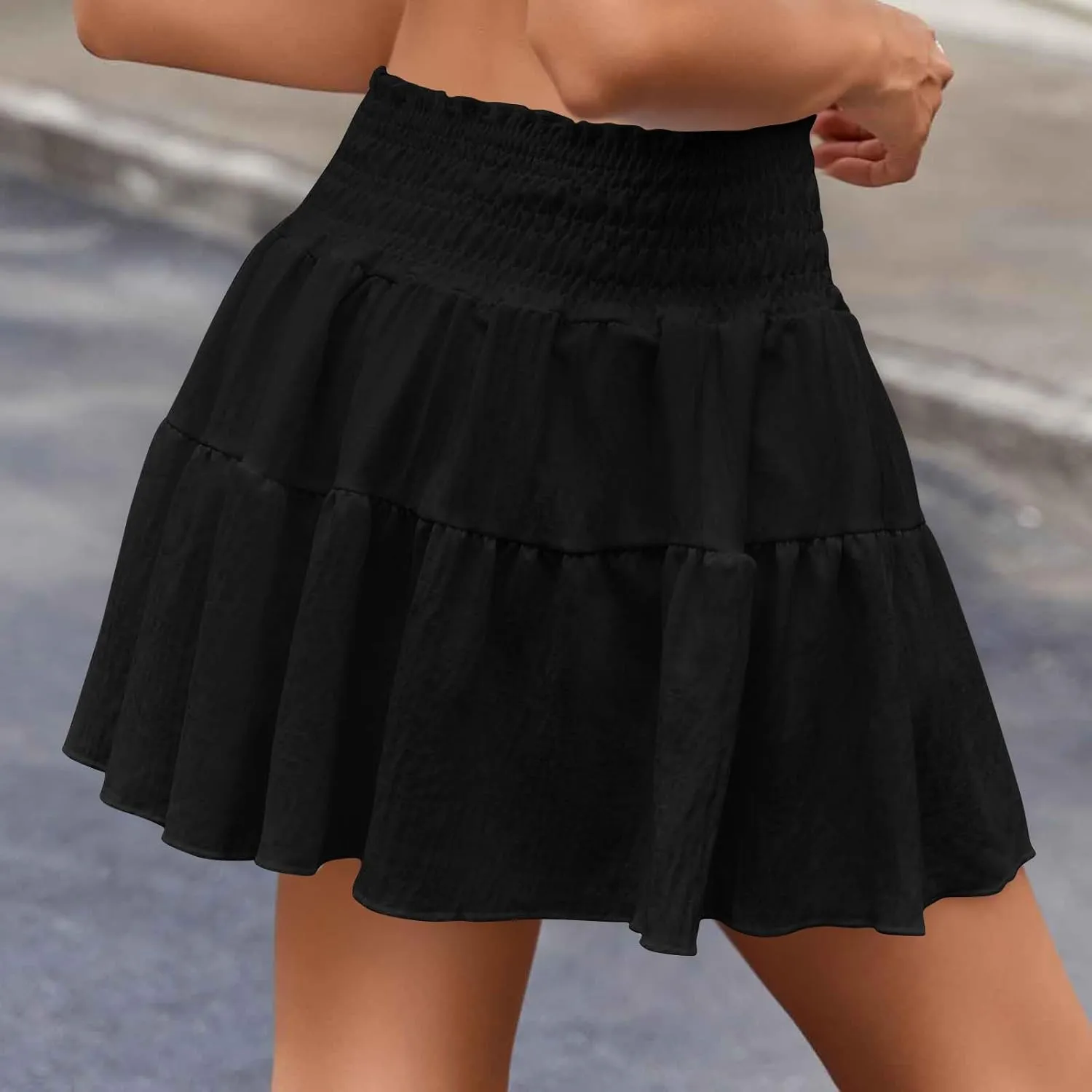 Womens Skirts Flowy A Line Short Skirt High Waisted Ruffle Mini Skirts Pleated Cute Skirt Beach Vacation Outfits
