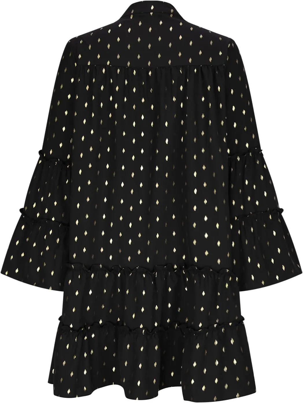 Women's Summer Button Down Pleated Shirt Dress Bell Long Sleeve Tiered Ruffle Flowy A-Line Swing Mini Babydoll Dresses