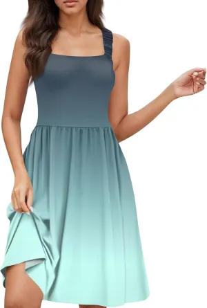 Womens Summer Dresses Flowy Tshirt Tank Dresses Casual Loose Sundresses Beach Sleeveless Mini Dress with Pockets