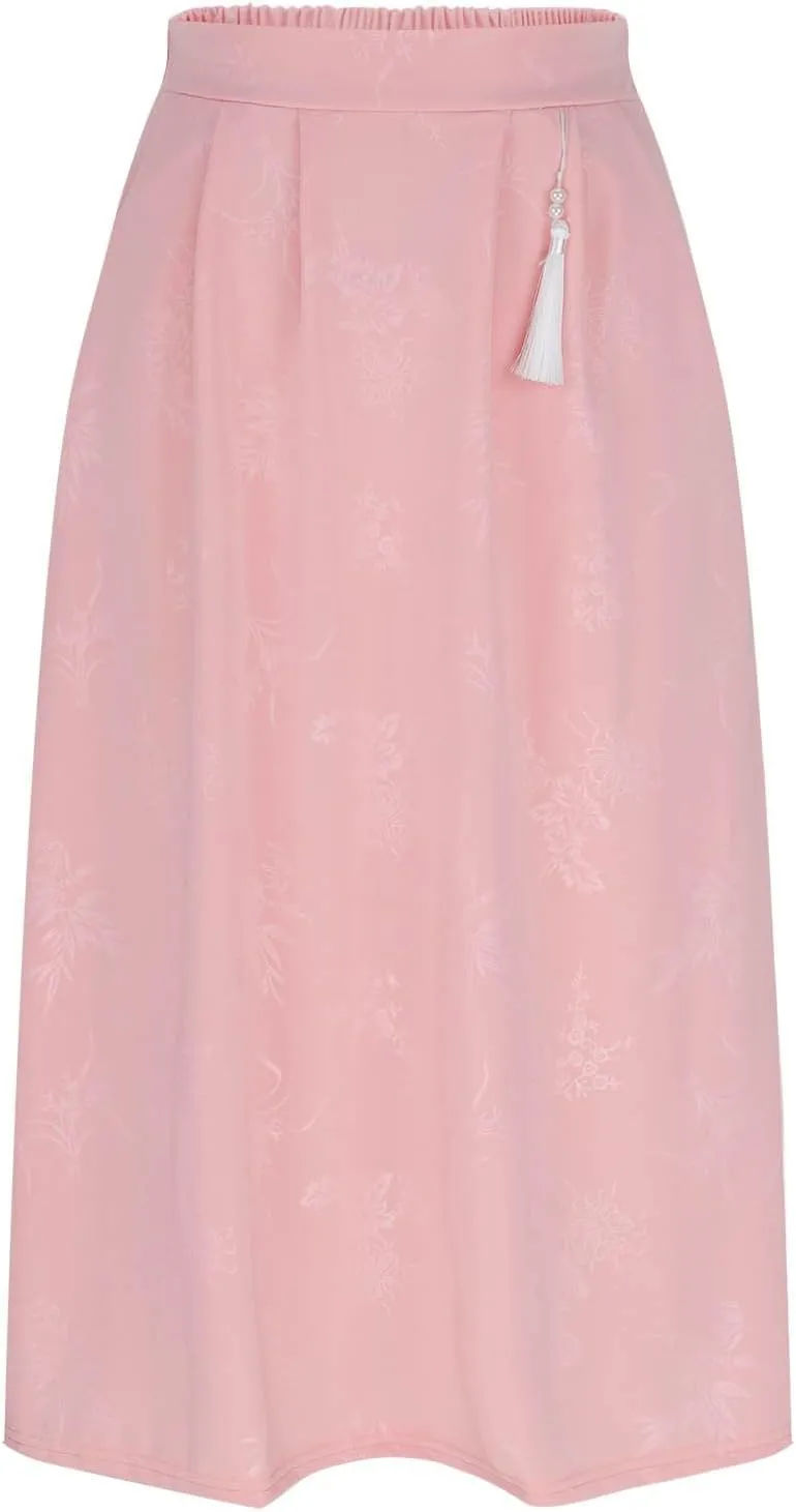 Womens Summer Fashion Midi Skirts with Tassels Fringe Elastic High Waist Flowy Pleated Casual Skirt with Pockets
