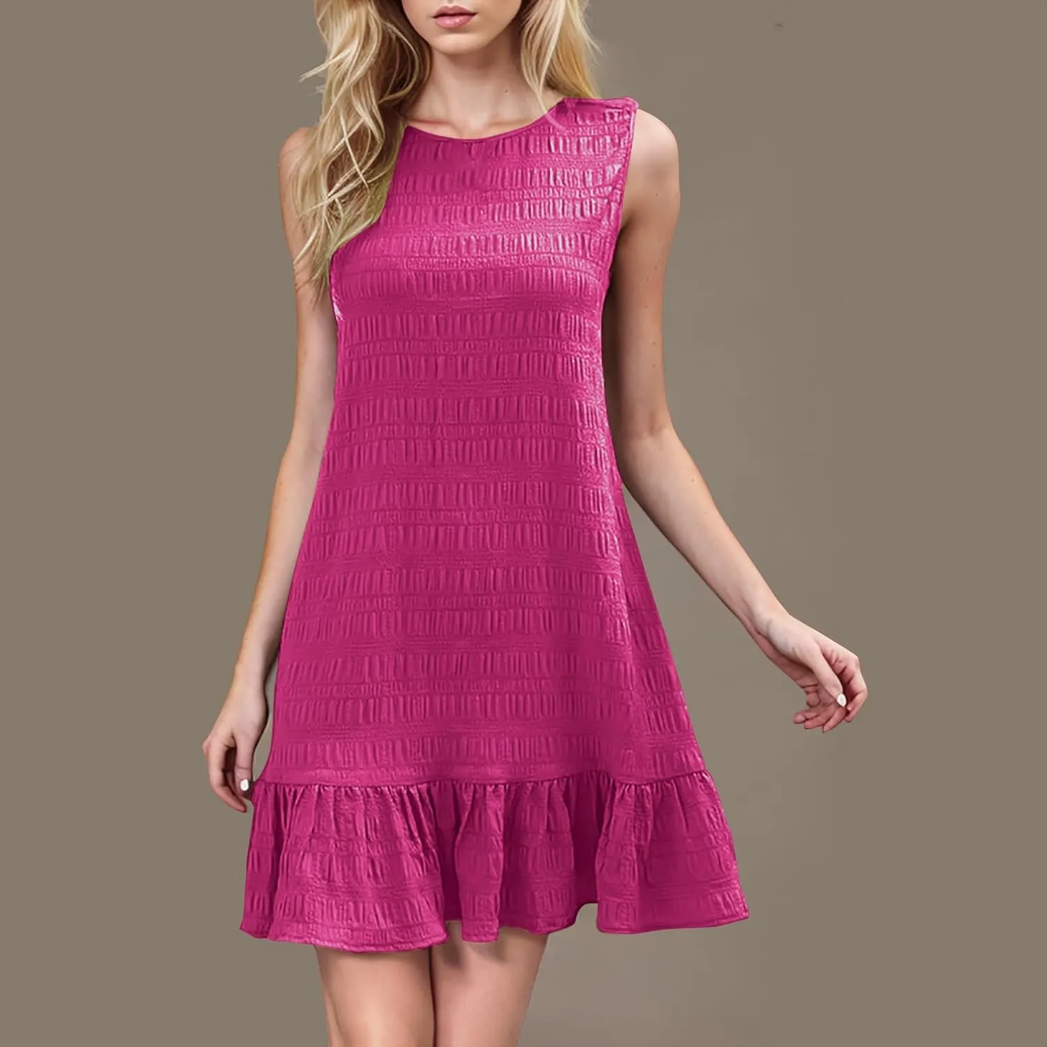 Women's Summer Ruched Bodycon Mini Dress Puff Sleeve Ruffle Fitted Cocktail Party Dresses Spring Sleeveless Dress