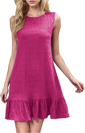 Women's Summer Ruched Bodycon Mini Dress Puff Sleeve Ruffle Fitted Cocktail Party Dresses Spring Sleeveless Dress