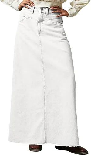 Women's Summer Skirts 2025 Casual Loose Trendy Elastic Waist Solid Color Sun Beach Long Maxi Denim Skirt, S-XL