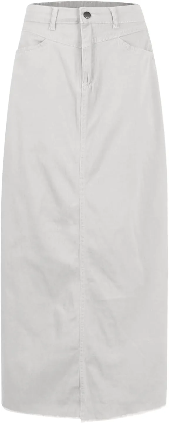 Women's Summer Skirts 2025 Casual Loose Trendy Elastic Waist Solid Color Sun Beach Long Maxi Denim Skirt, S-XL