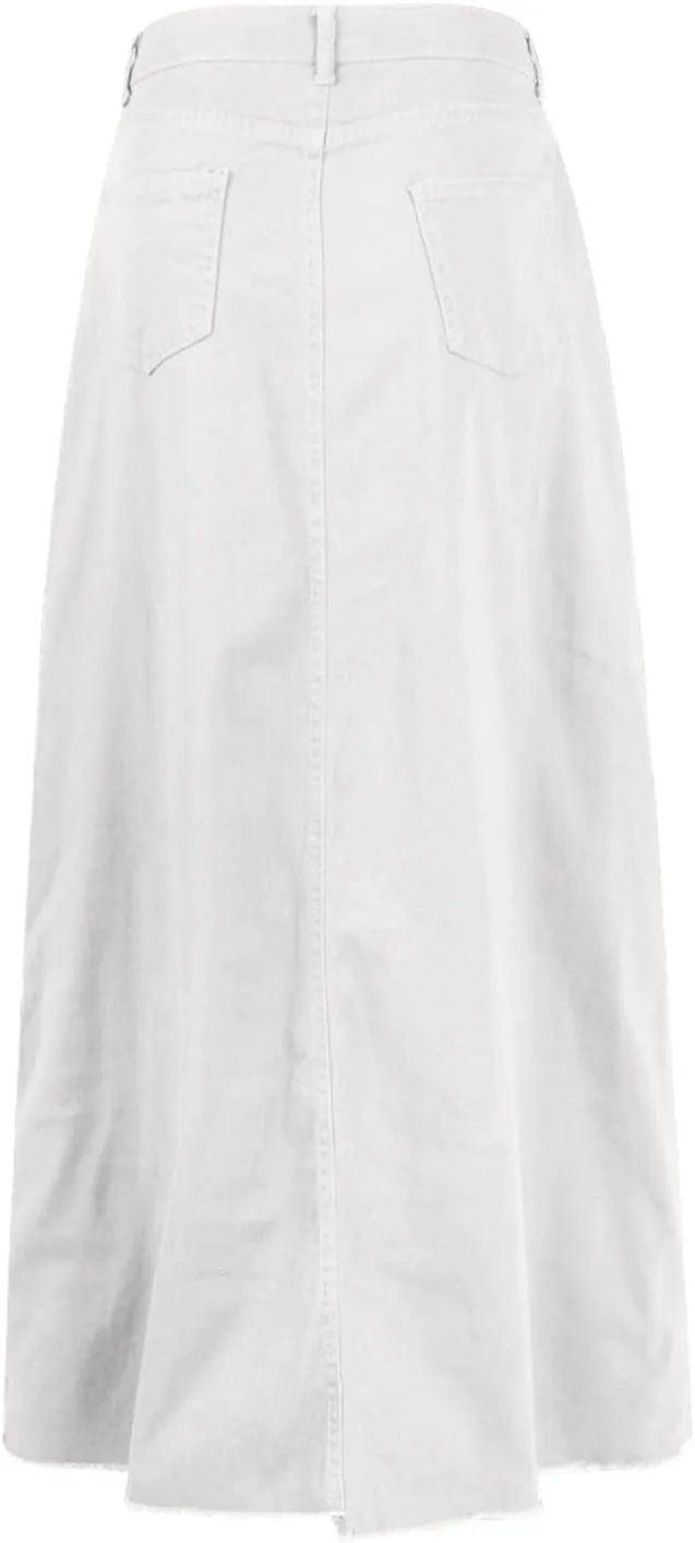 Women's Summer Skirts 2025 Casual Loose Trendy Elastic Waist Solid Color Sun Beach Long Maxi Denim Skirt, S-XL
