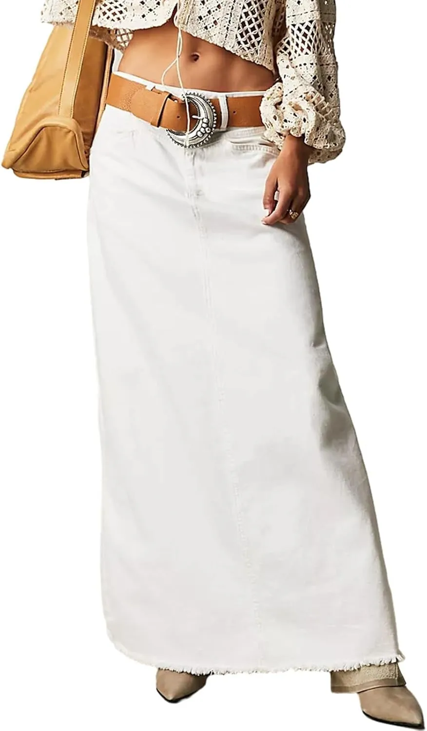 Women's Summer Skirts 2025 Casual Loose Trendy Elastic Waist Solid Color Sun Beach Long Maxi Denim Skirt, S-XL