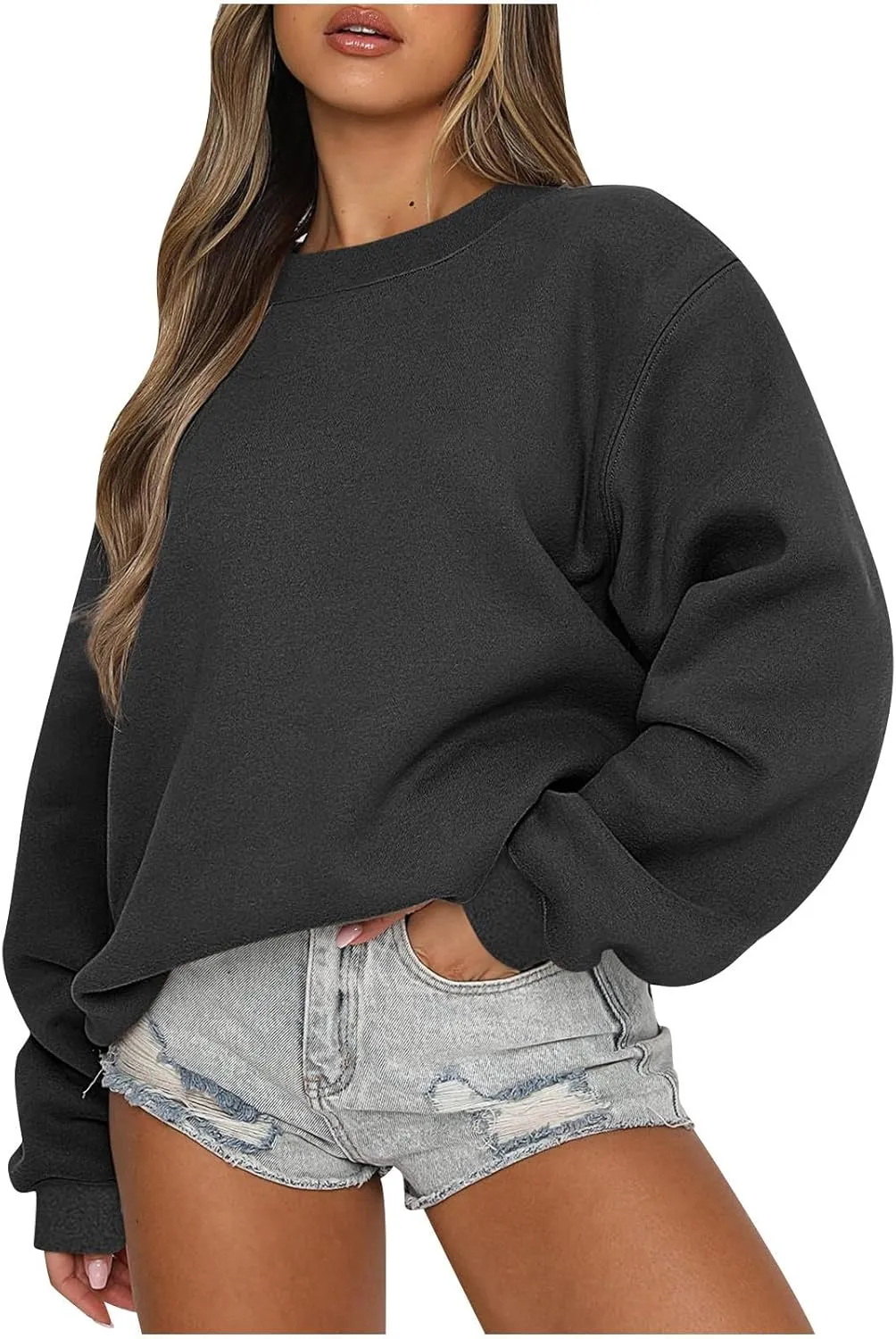 Womens Sweatshirt Oversized Crewneck Sweatshirts Trendy Casual Long Sleeve Fleece Pullover Hoodies Fall Clothes 2024