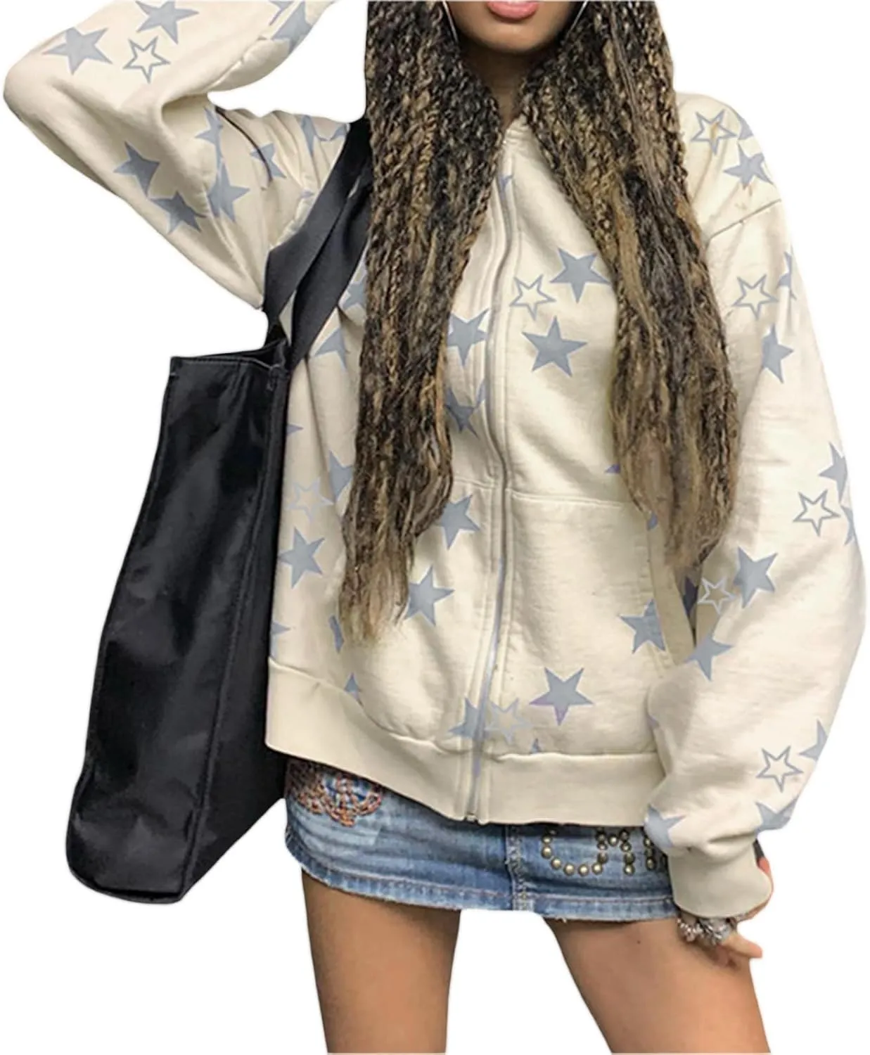 Y2K Hoodie Women Teens Star Graphic Pullover Hoodies Vintage Oversized Sweatshirt Preppy Jacket Streetwear