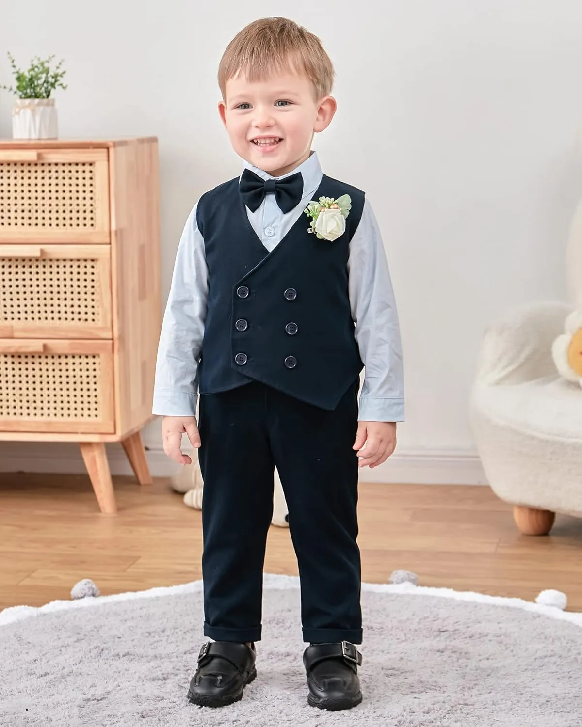 YALLET Toddler Baby Boy Clothes Suit Gentleman Wedding Outfits, Formal Dress Shirt Bowtie Vest Boutonniere Suspender Pants