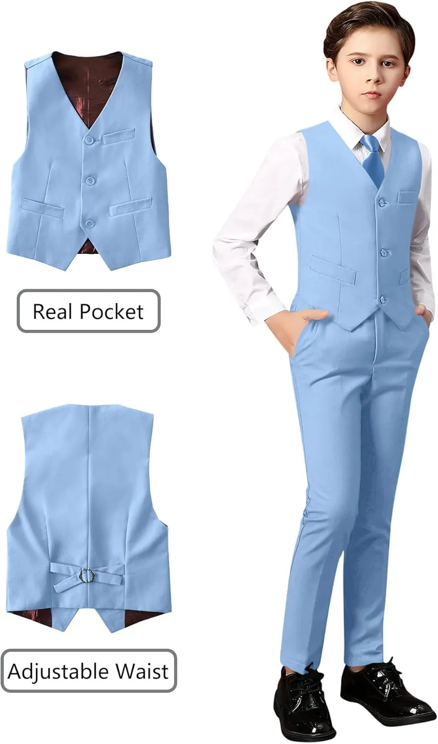 Yanlu Boys Suits Set Vest Pants Dress Shirt and Tie for Toddler Kids Formal Dresswear