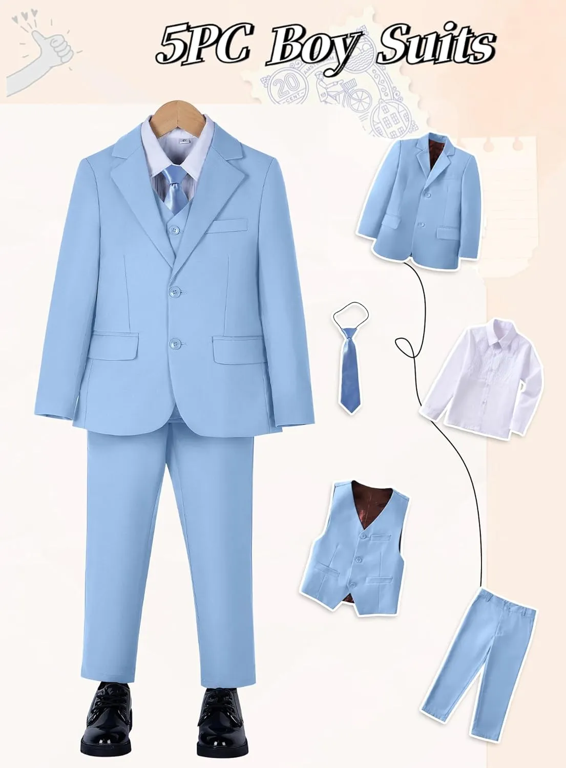 Yanlu Boys Suits Set Vest Pants Dress Shirt and Tie for Toddler Kids Formal Dresswear