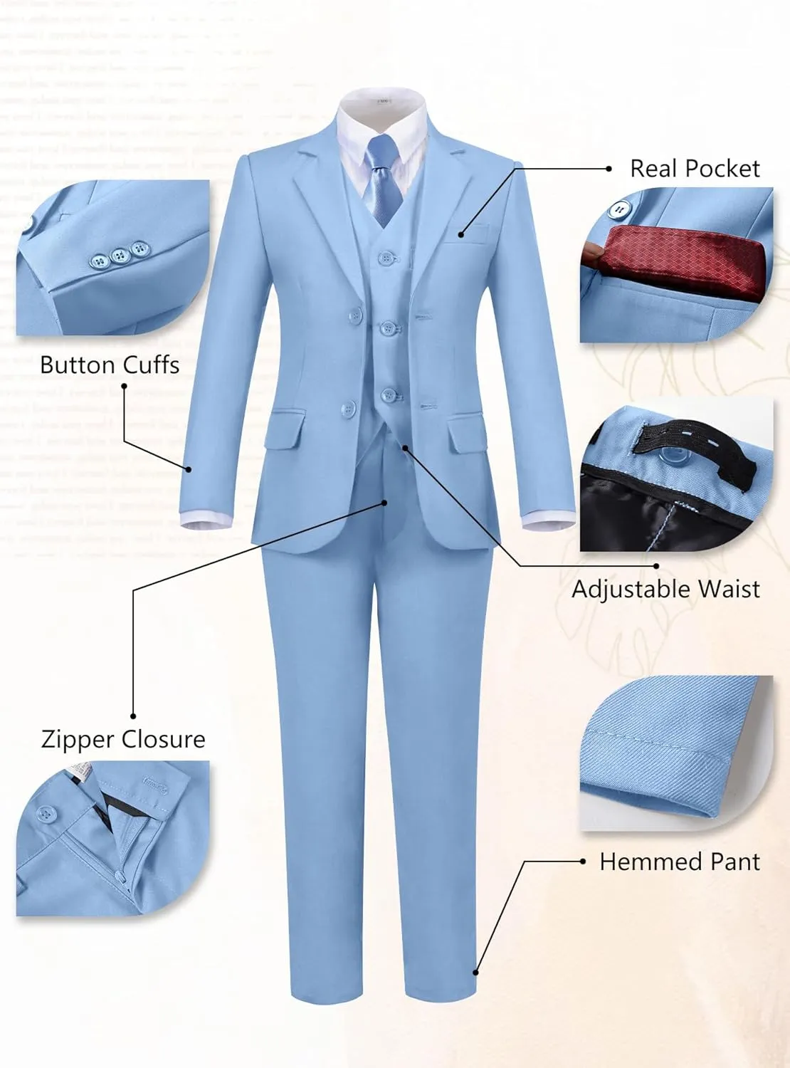 Yanlu Boys Suits Set Vest Pants Dress Shirt and Tie for Toddler Kids Formal Dresswear