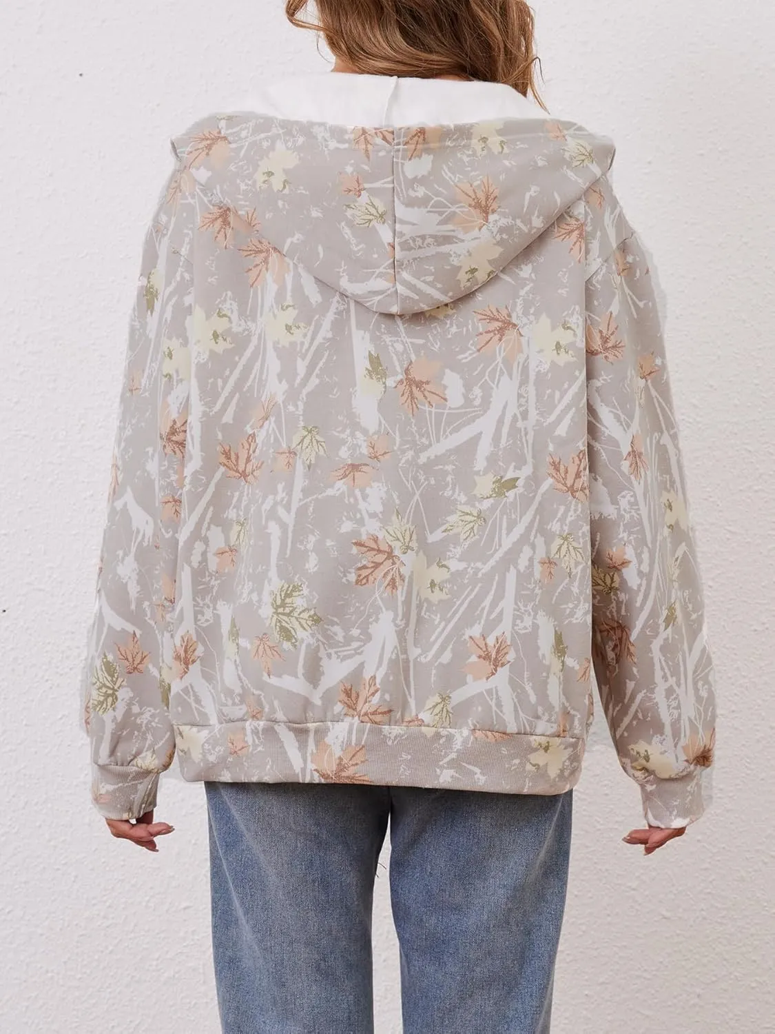 Zip Up Camo Hoodie Womens and Mens Maple Leaf Fleece Hooded Sweatshirt Oversized Camouflage Hoodies For Women