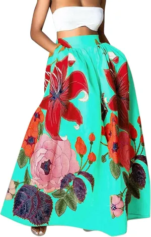ZYXTIM Maxi Skirts for Women Trendy Summer Long Skirts Floral Printed Colorful Fashion Skirt for Party Beach Holiday Travel